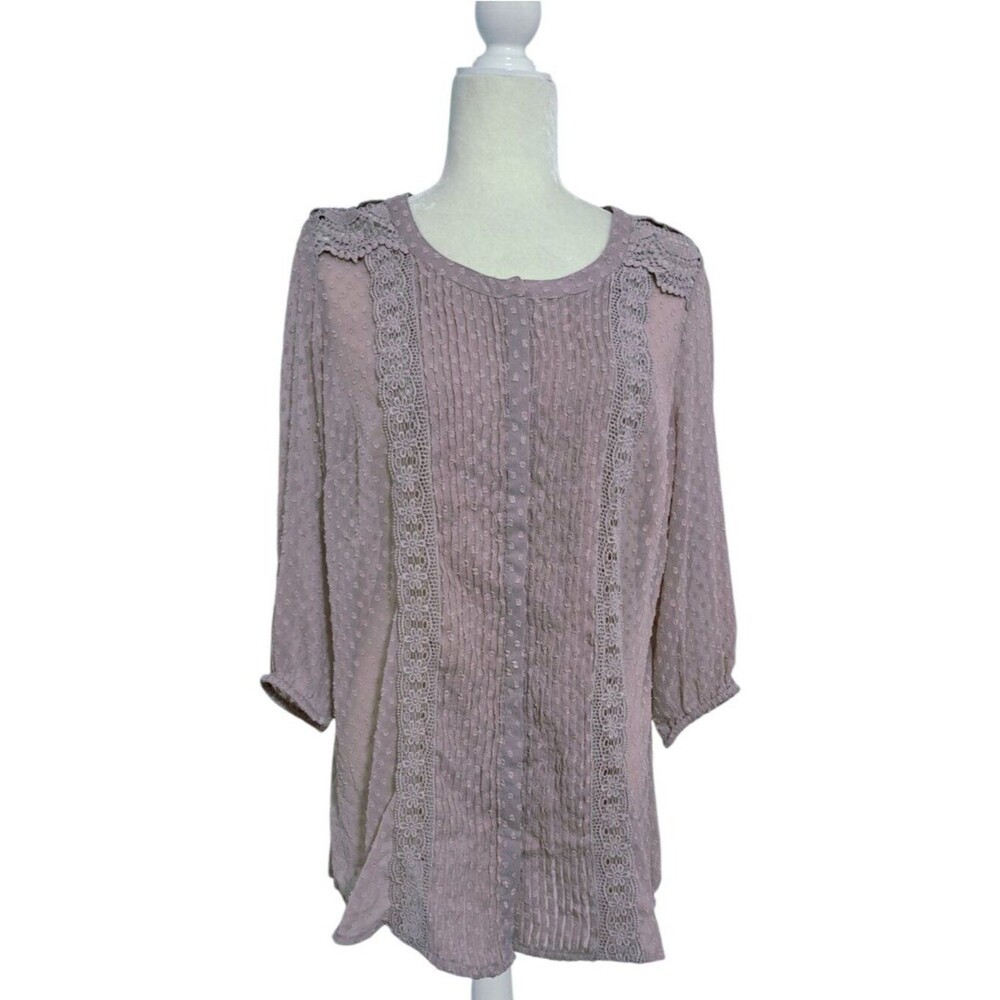 Denim 24/7 Women's Dusty Rose 3/4 Sleeve Lace Blouse Top 12W